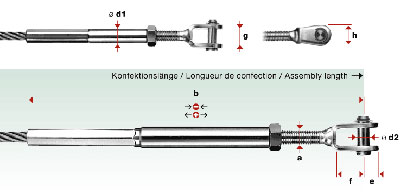 I811 - Terminal inox prensado hembra con horq. rosca izq.