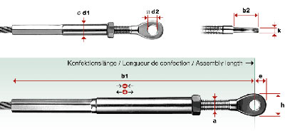 I813 - Terminal inox prensado hembra con ojo rosca izq.