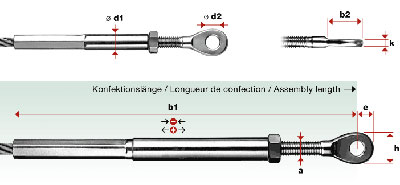 I814 - Terminal inox prensado hembra con ojo rosca der.