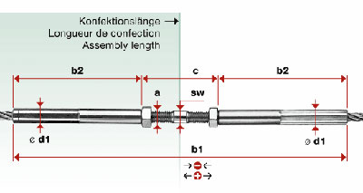 I816 - Tensor inox con terminales prensados rosca hembra