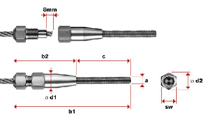 I826 - Terminal inox manual con rosca macho derecha