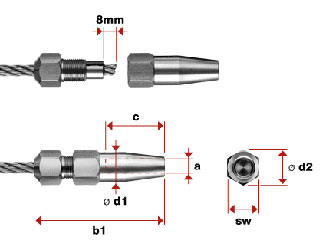 I831 - Terminal inox manual con rosca hembra derecha