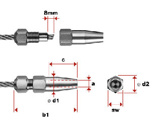 I832 - Terminal inox manual con rosca hembra izquierda