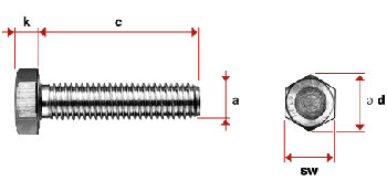 I843 - Tornillo inox cabeza hexagonal rosca derecha