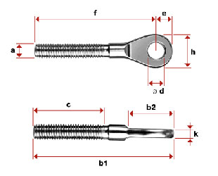 I886 - Terminal inox de ojo con rosca macho izquierda