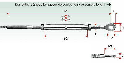 I889 - Tensor inox con terminal prensado con rosca y ojo